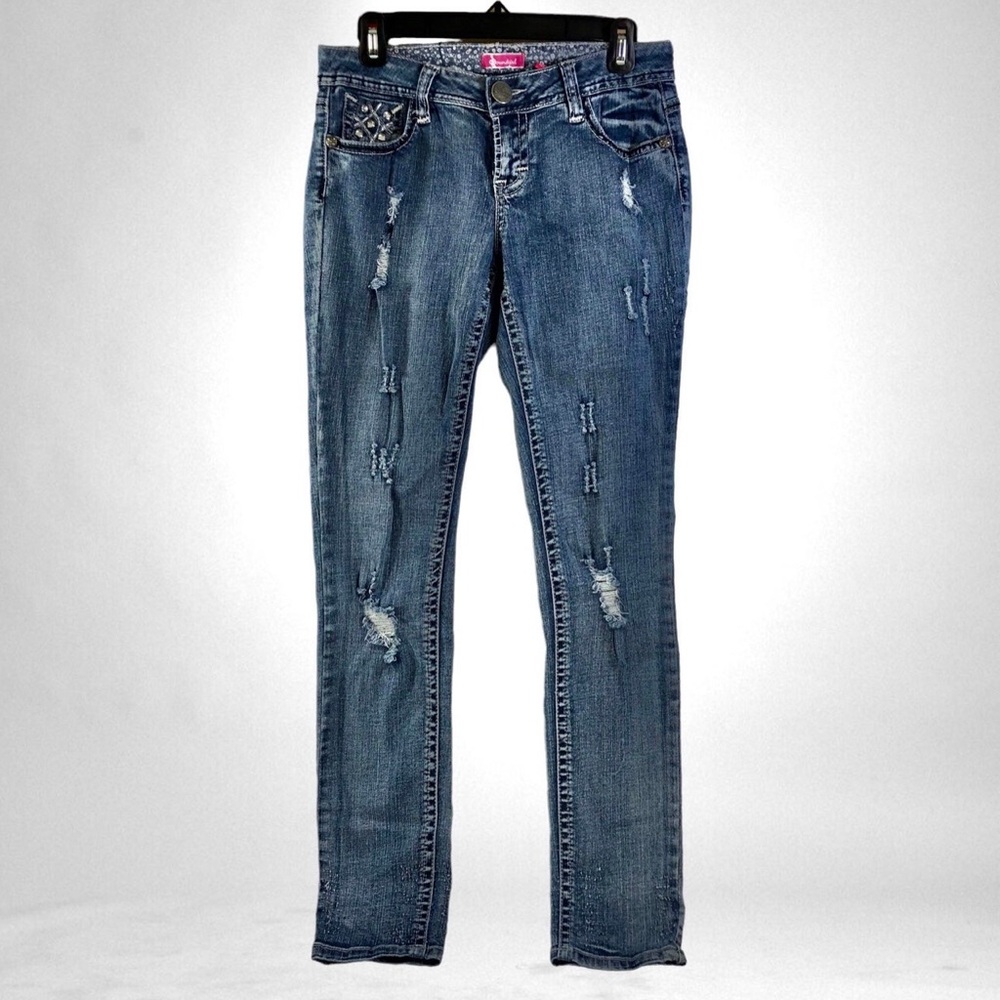 Soundgirl Juniors Distressed Skinny Jeans Stone Washed Size 9!